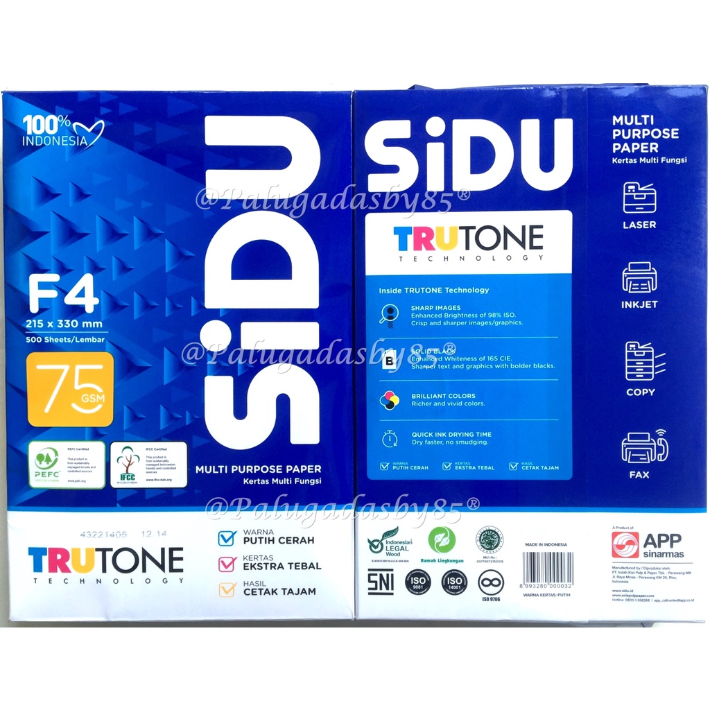 กระดาษ Sidu F4 75 แกรม HVS (1 แพ็ค) / กระดาษ Sinar Dunia F4 75 HVS / กระดาษ Sidu HVS / F4 75 Gsm HVS