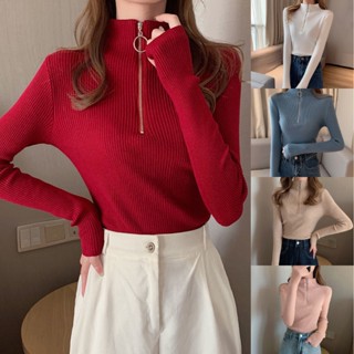 KD โกดังไทย เสื้อแขนยาวมีซิปหน้า สีพื้น 6 สี คอสูงผ้าไหมพรม