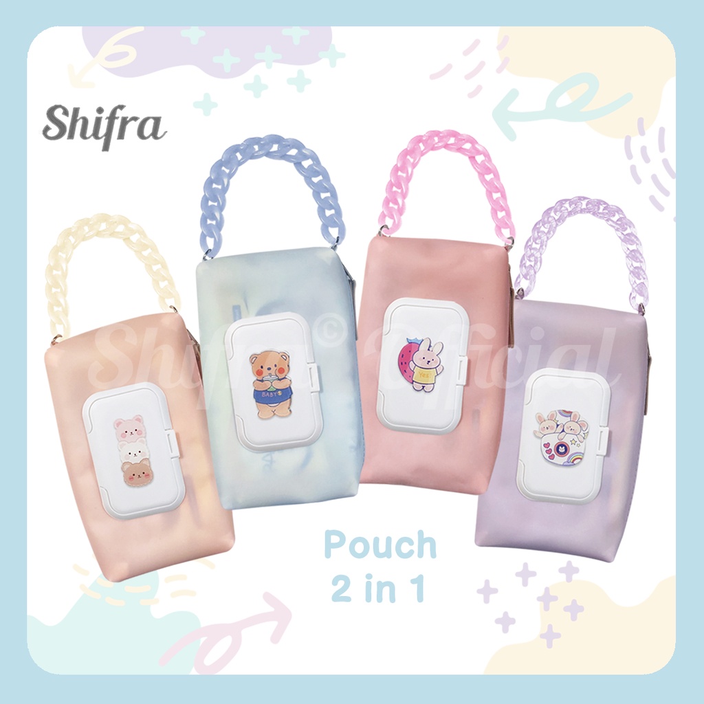 Vantela Tissue Pouch 2 in 1 ฝาทิชชู ่ แห ้ งเนื ้ อเยื ่ อเปียกสายซิลิโคนน ่ ารักสีสันสดใส ( ภาพแบบสุ ่ ม )