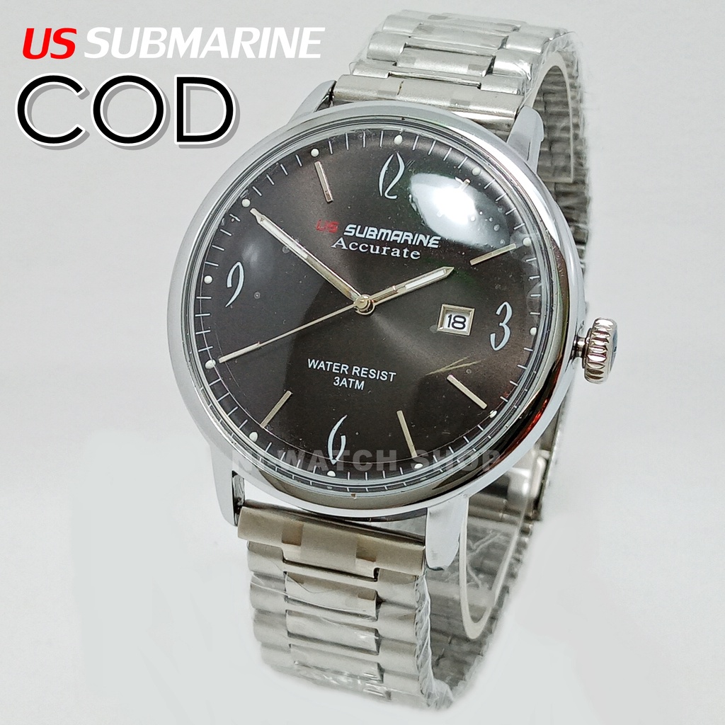 นาฬิกาข้อมือชาย US SUBMARINE ของแท้ 100%รุ่น J202MD  แสดงวันที่ มีพรายน้ำ สายสเตนเลส COD เก็บเงินปลา