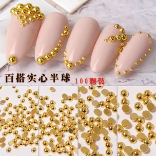 หมุดสีทองครึ่งวงกลม 3D ขนาดเล็ก สีทอง สีเงิน สําหรับตกแต่งเล็บ 100 ชิ้น ต่อถุง