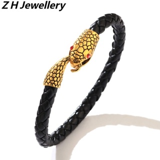 [Z H Jewelry] สร้อยข้อมือหนังงู สไตล์ฮิปฮอป ร็อค เรโทร เครื่องประดับแฟชั่น สําหรับผู้ชาย