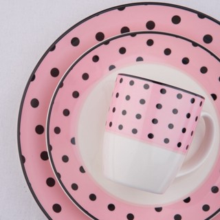 Whattadish Pinkish Dot by Dinfi&amp;Q จาน ชาม แถ้ว เซรามิค ไฟน์พอร์ซเลน สี Off-White เข้าไมโครเวฟ เตาอบ เครื่องล้างจานได้