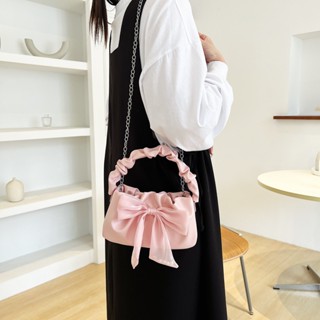 กระเป๋าสะพายไหล่ข้างเดียวสำหรับสตรี PU Leather Ruffled Chain Messenger Bag Handbag