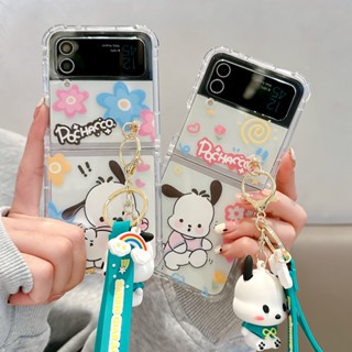 เคสโทรศัพท์มือถือ PC แข็ง กันกระแทก ลายการ์ตูน Pochacco พร้อมจี้แหวน สําหรับ Samsung Galaxy Z Flip 4 5G Z Flip 3