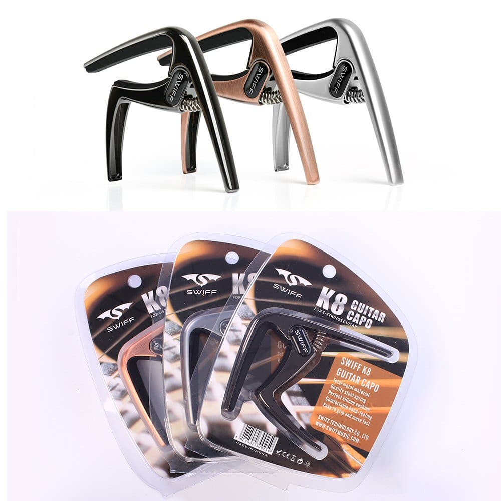 📸 คาโป้ Swiff รุ่น K8 สี Black, Silver, Brush Copper - Capo Swiff K8 วัสดุแข็งแรง หนีบแน่นสนิท [ประกันขนส่ง]