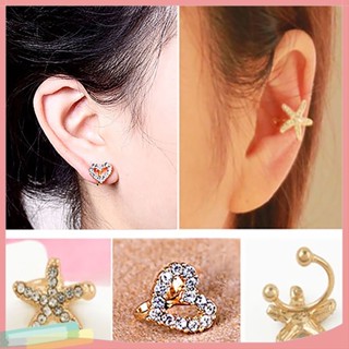 เครื่องประดับต่างหูแบบติดหูแฟชั่นสตรีรูปปลาดาว/รัก rhinestone 1 ชิ้น