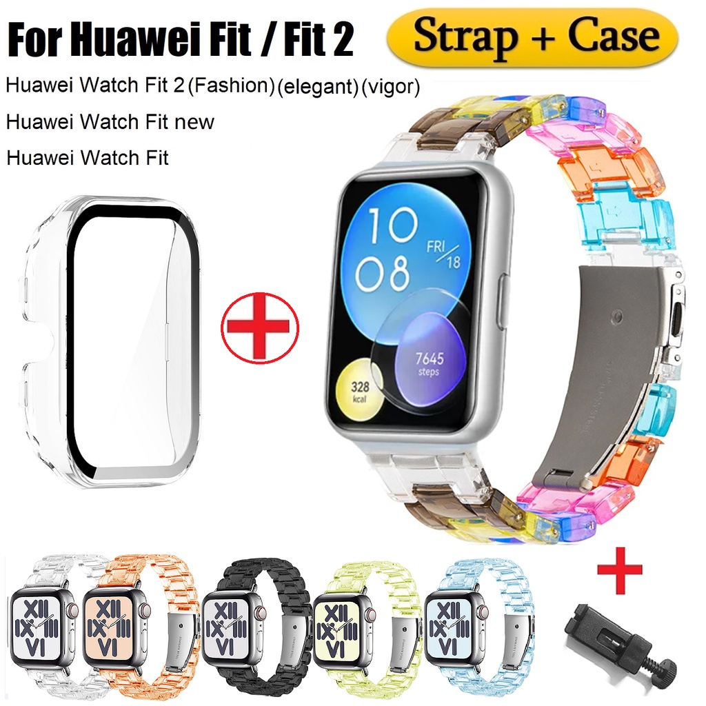 สายรุ้ง สาย+เคส สําหรับ สาย Huawei Watch fit 2 สายนาฬิกา Huawei fit Strap