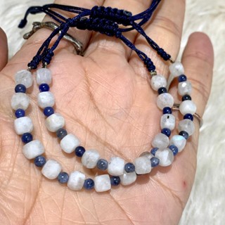 กำไลข้อมือ เชือกถัก มูนสโตน Moonstone + โซดาไลท์ Sodalite หินนำโชค หินแท้ 100% *ฟรีไซต์* (ราคาต่อเส้น)