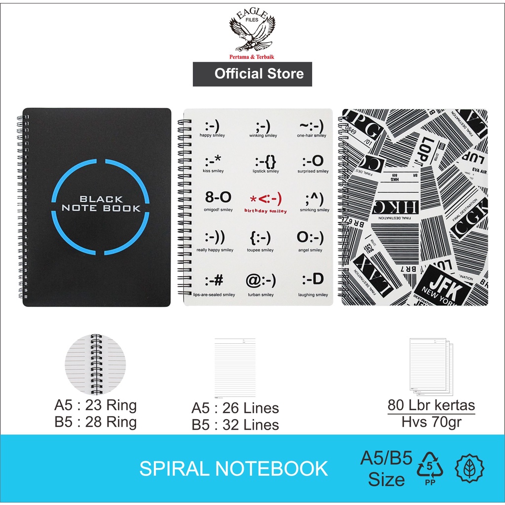 TOMEX Spiral Notebook / Notebook Diary Spiral Notebook BLACK NOTEBOOK A5/B5 80 แผ่น
