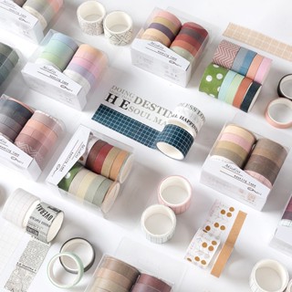 10 ชิ้น / เซต สายรุ้ง วาชิ เหนียว กระดาษ กาว ไดอารี่ ตกแต่ง ลายทาง สีพื้น เทปสี สมุด DIY เทปกระดาษ
