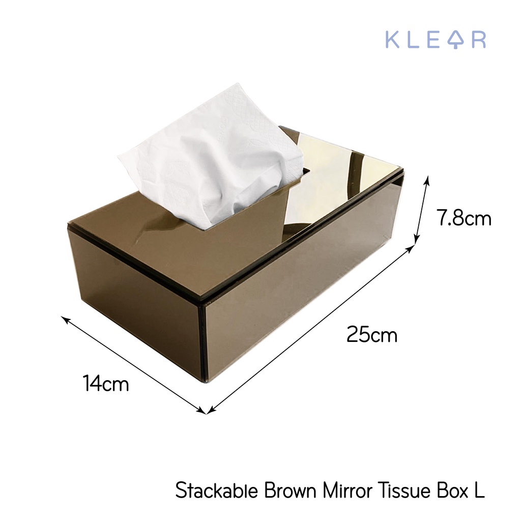 Brown Mirror Tissue Box-L กล่องใส่กระดาษทิชชู่ 25x14x7.8 ซม. กระจกสีทอง งานอะคริลิค เหมาะสำหรับกระดาษแผ่นยาว กล่องทิชชู่