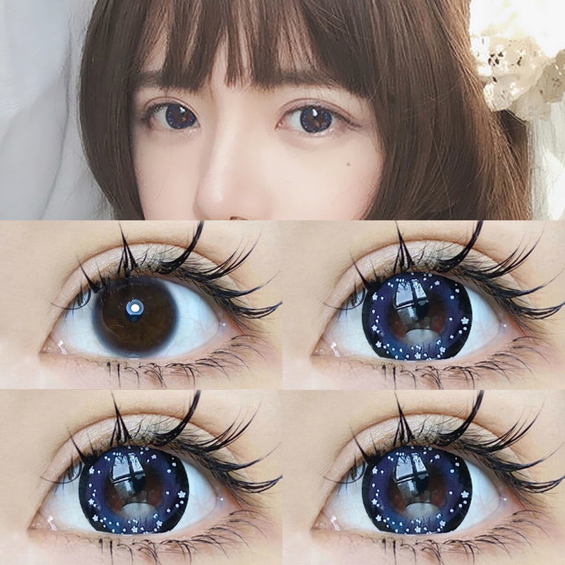 (-1.00 ถึง -7.00) สายตาสั้น 2 ชิ้น / 1 คู่ คอสเพลย์ คอนแทคเลนส์ แต่งหน้า สีฟ้า กาแล็กซี่ นักเรียน