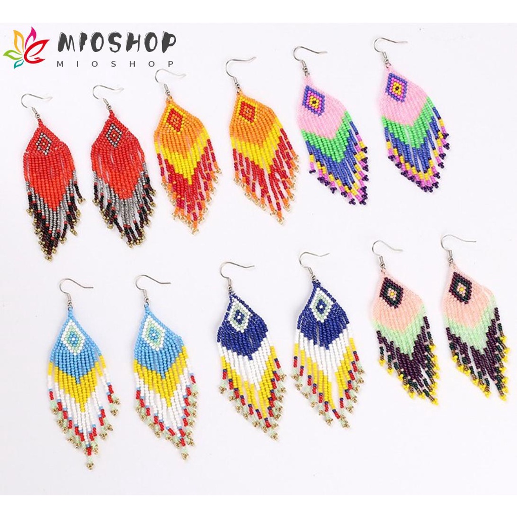 Mioshop ต่างหูพู่ประดับพู่สไตล์โบฮีเมียน