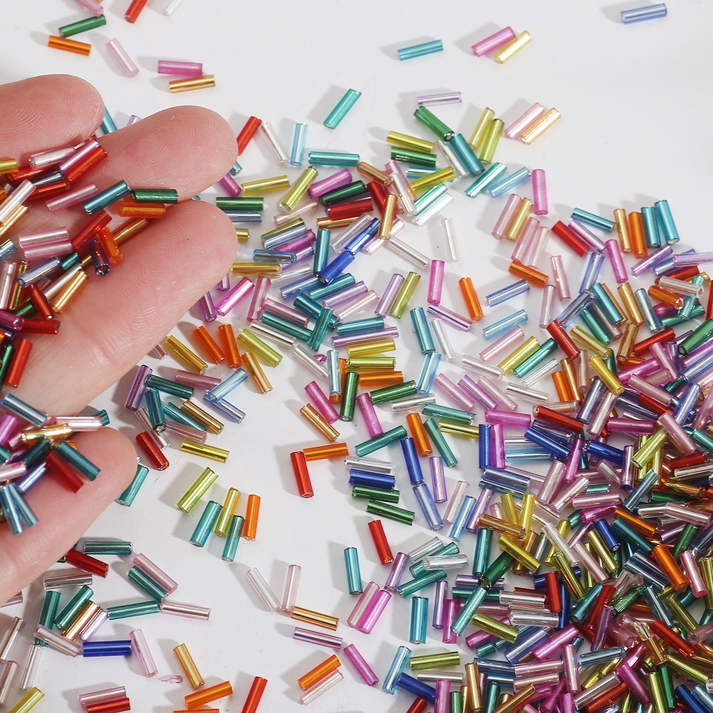 [2X7 มม.] ลูกปัดแก้ว ทรงกระบอก ยาว 3 ท่อ สีเงิน สําหรับทําเครื่องประดับ แฮนด์เมด diy