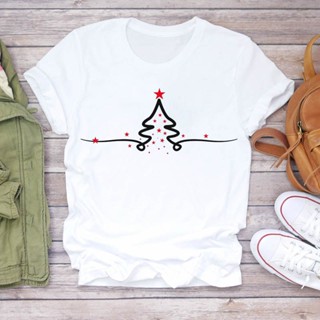 Cartoon Happy Time Merry Christmas Print Tshirts Women Graphic Female Top T Shirt Ladies Tee T-Shirtเสื้อยืดสวยๆ