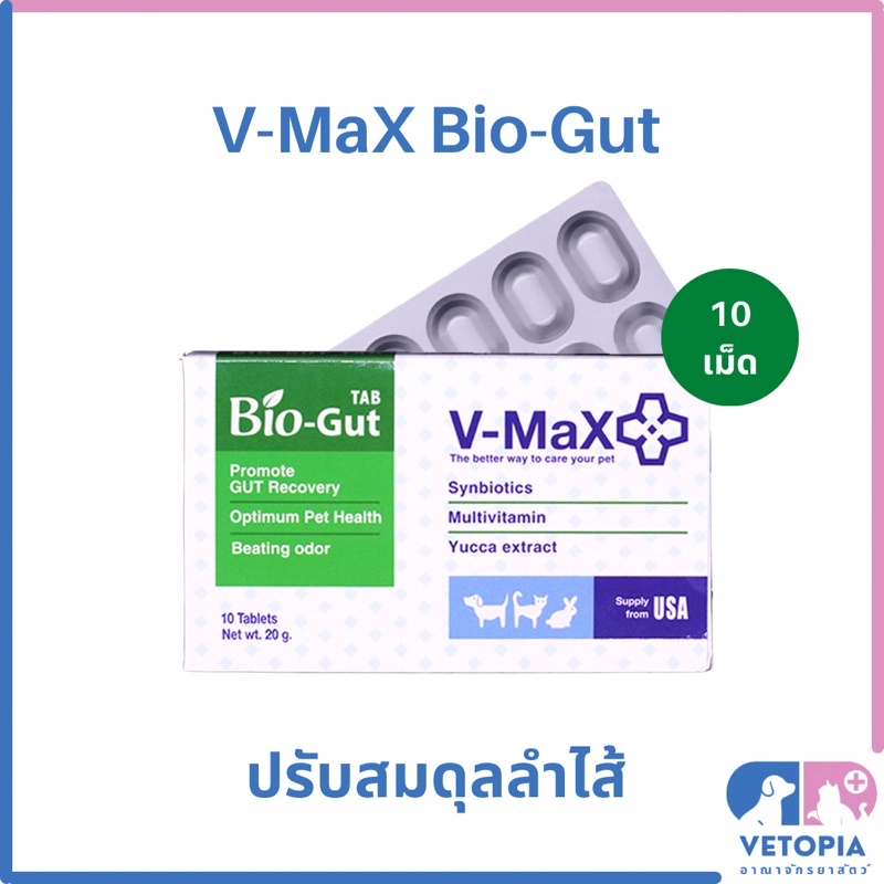 V-Max Bio-Gut อาหารเสริมปรับสมดุลลำไส้สุนัข แมว กระต่าย Exp.12/26