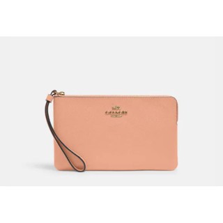 แท้!! ราคาพิเศษ กระเป๋าคล้องมือหนังสีชมพู Coach Large Corner Zip Wristlet ใบใหญ่ ใหม่