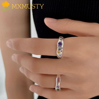 MXMUSTY Women Geometric Ring Fashion Vintage Personality Valentines Day Gift Gem Street Style Rhinestone Rings