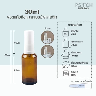 🔥[พร้อมส่ง] 30ml ขวดแก้วสีชา ฝาสเปรย์/ปั๊มพลาสติก ขอบกันรั่วซึม