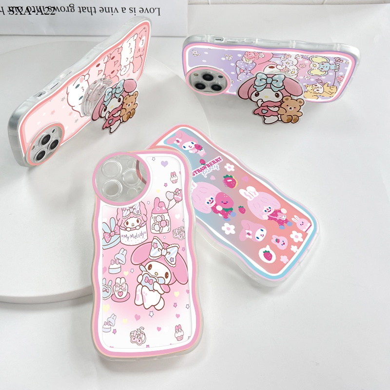 【ฟรี ที่วางโทรศัพท์】Compatible With Samsung Galaxy A22 A23 A50 A30S A50S A52 A52S A72 A73 5G 4G เคสซัมซุง สำหรับ Soft TPU Clear Case การ์ตูน Melody เคสโทรศัพท์ Big Wave Shockproof Cover