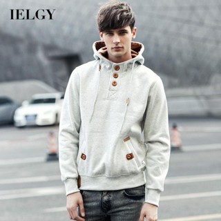 Ielgy เสื้อกันหนาวลําลอง มีฮู้ด สีพื้น เรียบง่าย เข้ากับทุกการแต่งกาย สําหรับผู้ชาย