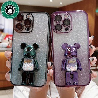 เคสโทรศัพท์มือถือ ลายหมี ประดับกลิตเตอร์ ไล่โทนสี สําหรับ IPhone 14 Plus 13 12 11 Pro Max