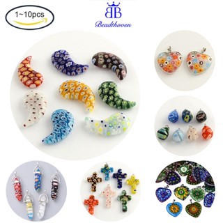 Millefiori จี้แก้วแฮนด์เมด คละสี 24x14x4.5 มม. รู 2 มม. 5 ชิ้น