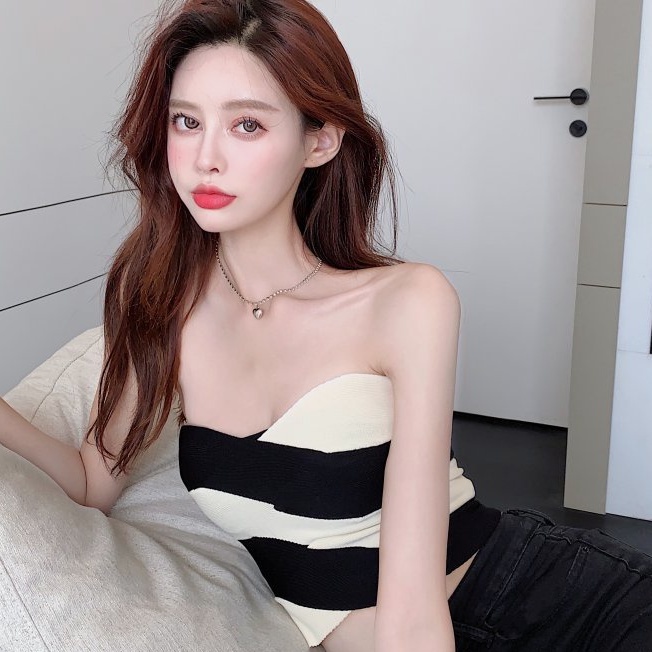 COMFIT STORE UND147 Zipper Tank Top Retro Crop Top แขนกุดถัก