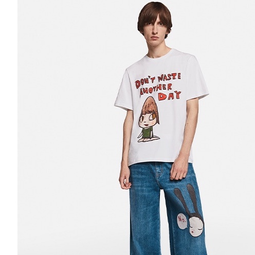 เสื้อยืดแขนสั้น คอกลม พิมพ์ลาย Stella McCartney x Yoshitomo Nara Joint Series สีขาว