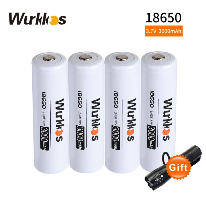 Wurkkos 18650 3000mAh คายแบตเตอรี่ 3.7V HD แบตเตอรี่ NCR18650B ชาร์จ 18650 สําหรับไฟฉาย/torch/ของเล่