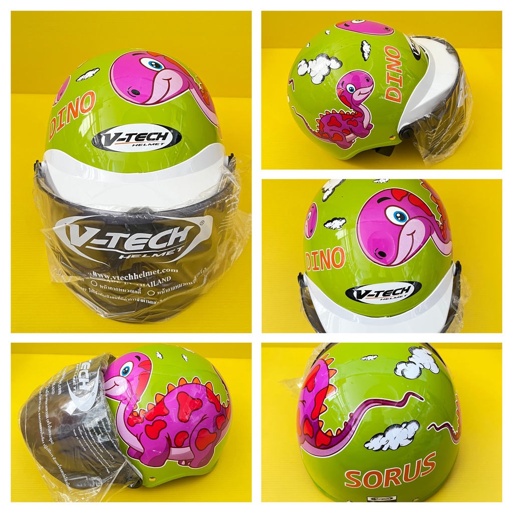 หมวกกันน็อคเด็ก vtech ลายการ์ตูนไดโนเสาร์ สีเขียว มอก (สินค้ามีตำหนิ)