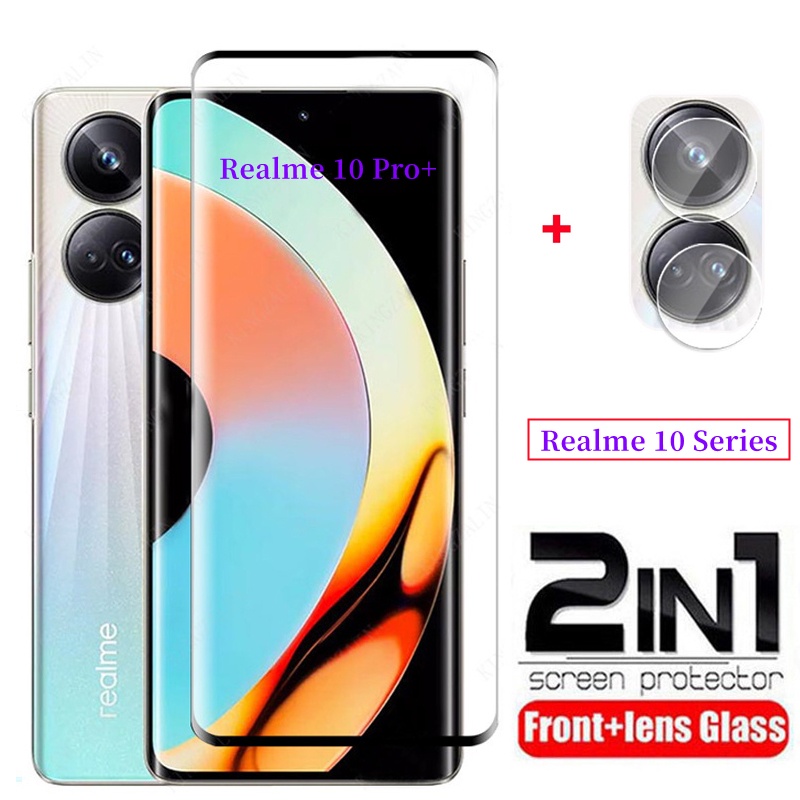 2in1 ฟิล์มกระจกนิรภัยกันรอยหน้าจอ ทรงโค้ง สําหรับ Realme 10 Pro Plus 10T Realme10Pro+ 10Pro+ 10ProPl