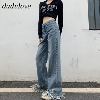 DaDulove💕 New Korean Version of Ins High Waist Ripped Jeans Retro Straight Pants Loose Womens Wide Leg Pants