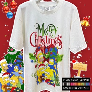 เสื้อยืดผ้าฟอก สีขาว The Simpsons Christmas