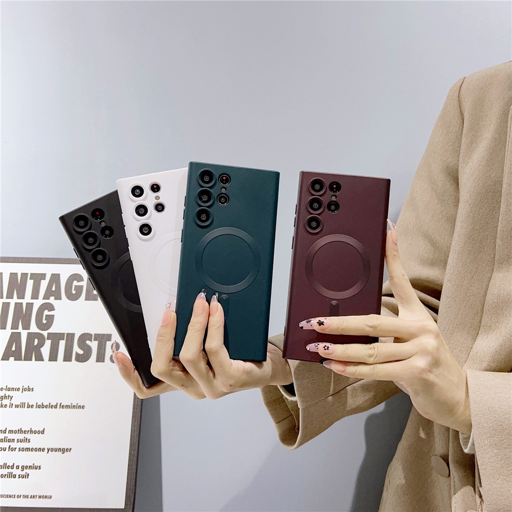 ระดับสูง CD Magnetic ซองโทรศัพท์ Samsung Galaxy S25 Ultra S25 Plus S25 S24 Ultra S24 Plus S24 S23 Ultra S22 Ultra S21 Plus S23 Plus S22Plus S23 S22 S21 Ultra S21+ Note10Plus Note20Ultra CASE เคสโทรศัพท์ใหม่ สีทึบธรรมดา ซิลิโคนป้องกันการตก