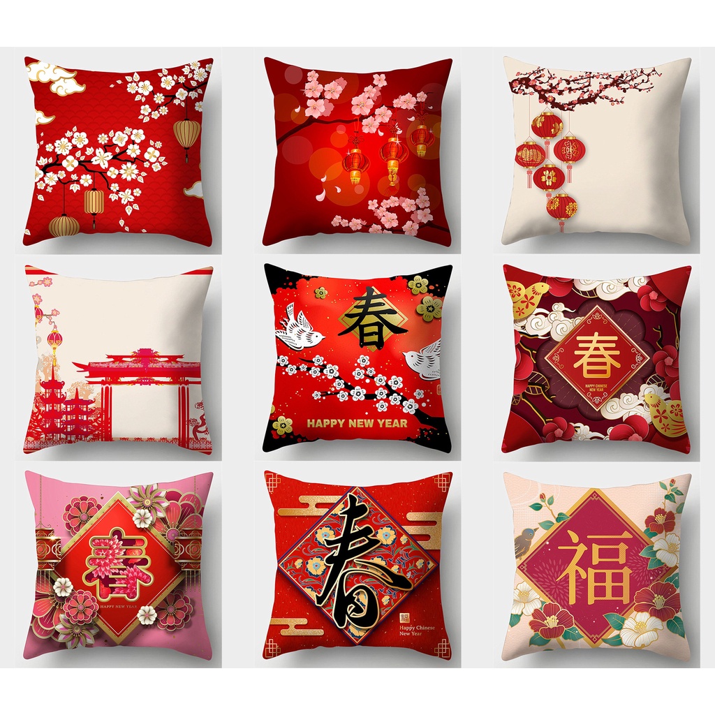 70×70.60×60.50×50.45×45.40×40.ปลอกหมอนอิง สีแดง สําหรับตกแต่งบ้าน เทศกาลฤดูใบไม้ผลิ
