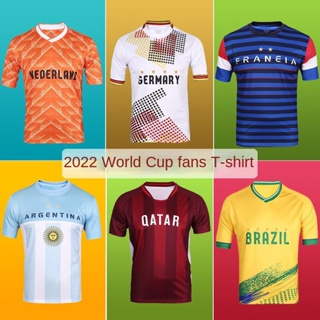 เสื้อกีฬาแขนสั้น ลายทีมชาติฟุตบอล World Cup jersey France Spain Qatar and Argentina 2022