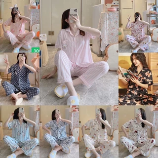 B333-1★ส่งจากไทย★ ชุดนอนผู้ใหญ่ผ้าคอตตอน ลายใหม่ แขนสั้นขายาว ลายน่ารัก