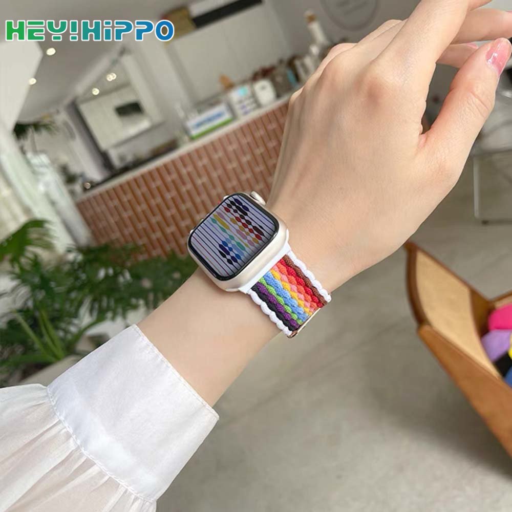 ใหม่ สายนาฬิกาข้อมือไนล่อน ปรับได้ สีรุ้ง สําหรับ Smart Watch Series 8 7 6 SE 5 4 iwatch 45 44 42 41 40 38 มม.
