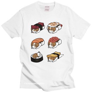 Personality Male Jack Russell Terrier Tshirts Camisas Men Pure Cotton Harajuku Shirt Japanese Sushi Food Tee Dog Lover T