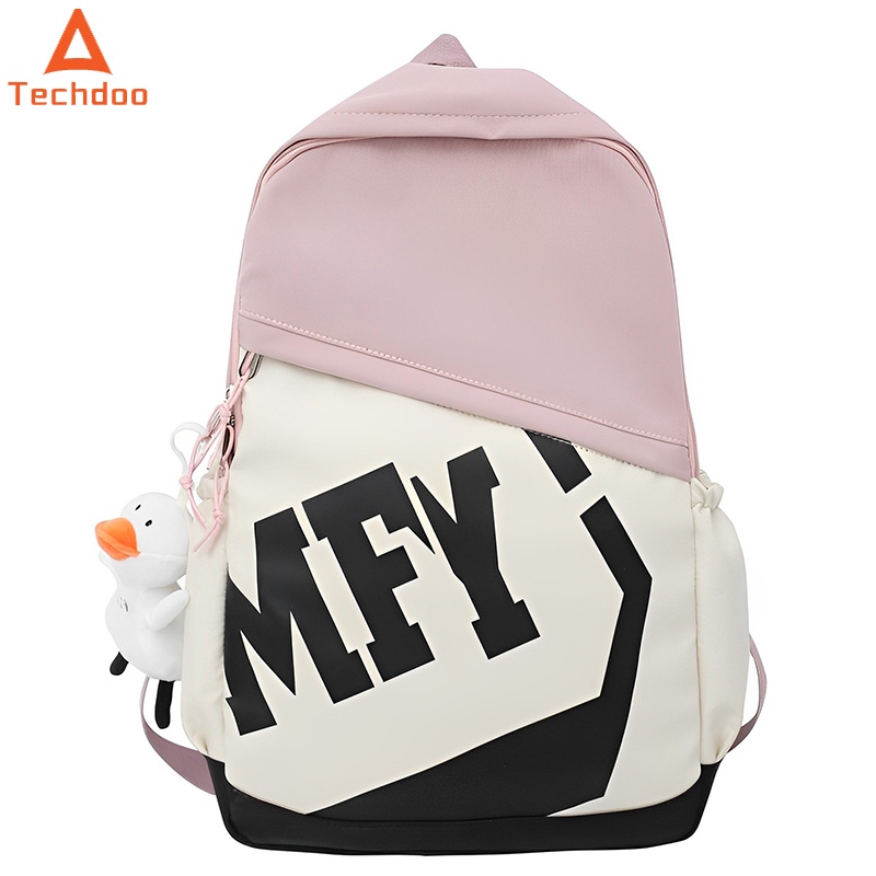 Techdoo กระเป๋านักเรียนแฟชั่นกระเป๋าเป้สะพายหลังสําหรับผู้ชายกันน้ําผู้หญิงแล็ปท็อปกระเป๋าเป้สะพายหล