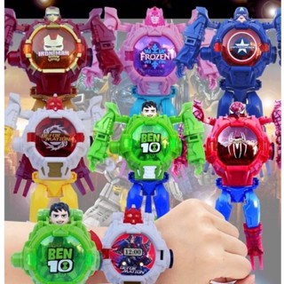 พร้อมส่ง นาฬิกาหุ่นยนต์แปลงร่าง Super Hero ฉายภาพได้ เท่ๆ นาฬิกาข้อมือเด็กดิจิตอล หุ่นยนต์แปลงร่าง นาฬิกาFrozenฉายแสงได้