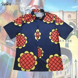 พร้อมส่ง✆One Piece cos ลูฟี่กับเสื้อตัวเดียวกันดอกทานตะวันลำลองแขนสั้นคอสเพลย์เสื้อผ้าประจำวัน