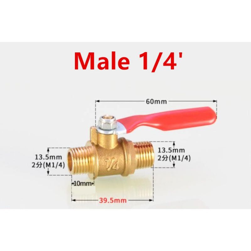 บอลวาล์ว 1/4"(2หุน) ทองเหลืองแท้ อะไหบ่ปั๊มลม