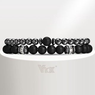 Vnox สร้อยข้อมือลูกปัดหินอาเกต หินภูเขาไฟ 8 มม. 6 มม. ของขวั…