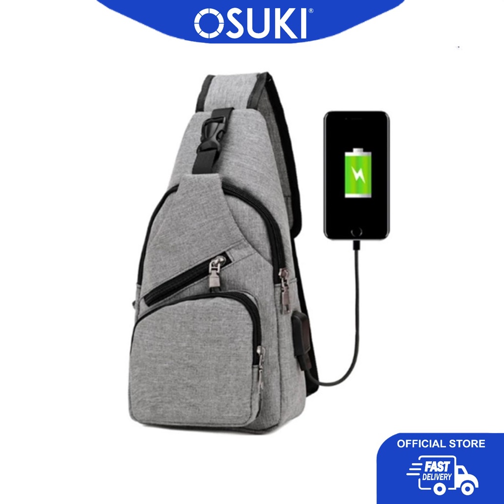 กระเป๋าเดินทางพอร์ตชาร์จ USB ภายนอก OSUKI Crossbody - สีเทา