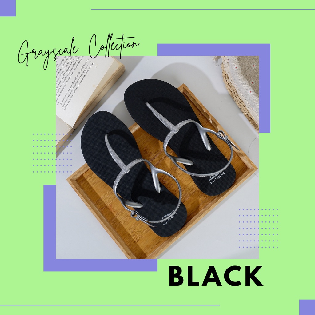 Softserve รองเท้าแตะคีบ รัดส้น ยางพาราแท้ สี Grayscale-Black