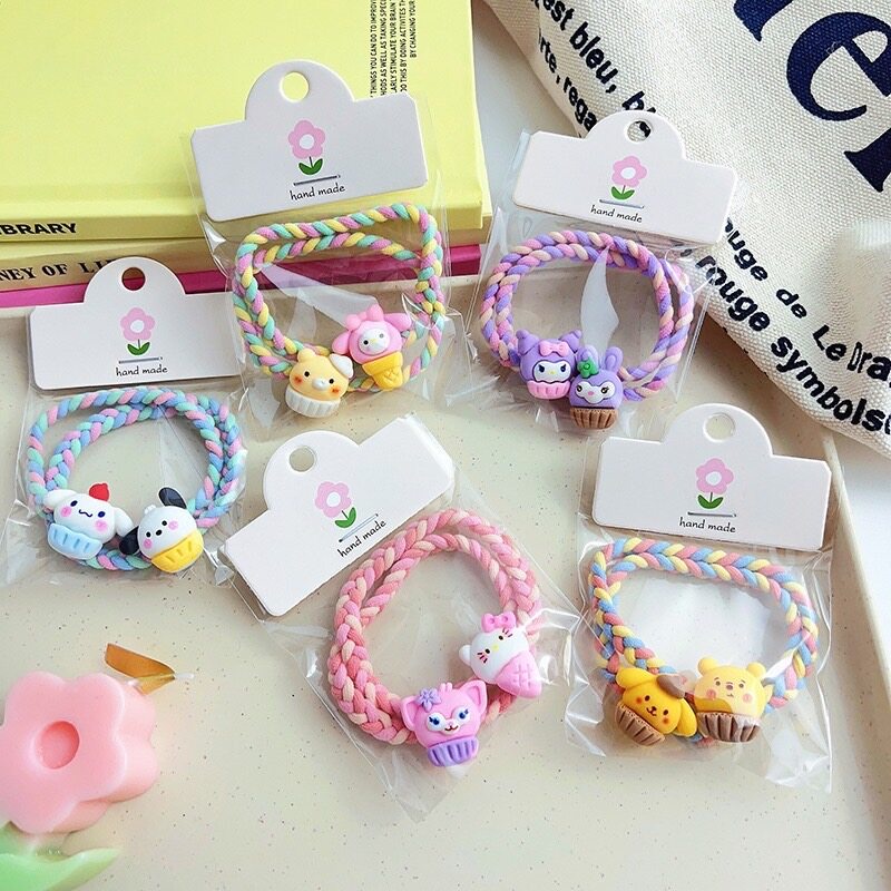 New ยางรัดผม W58 (แพ็ค 2 ชิ้น) ลายการ์ตูนน่ารักๆ ลายคัพเค้ก การ์ตูน Sanrio *สินค้าพร้อมส่ง*