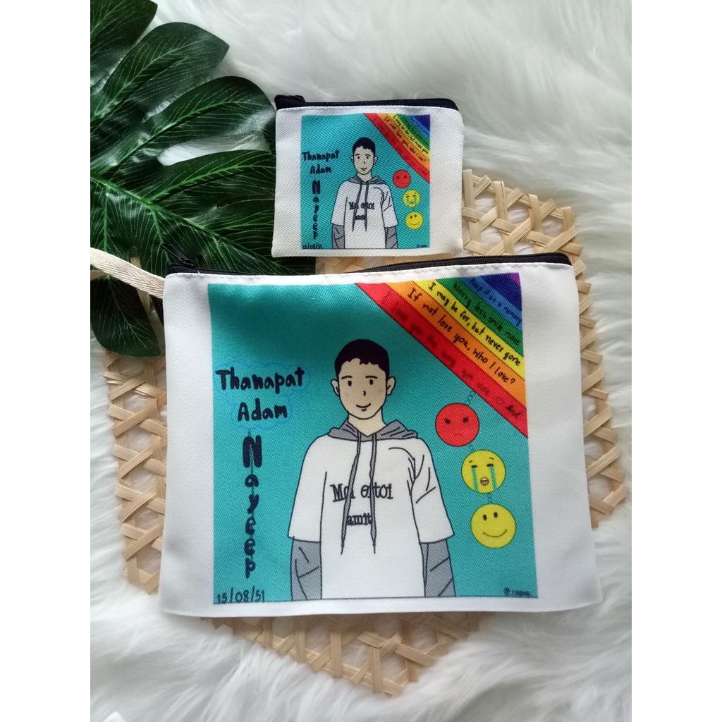 กระเป๋าซิป(บน) ถุงดินสอ ใส่เครื่องสำอางค์ ของเอนกประสงค์  มีสายคล้อง แบบไม่สกรีนและเพิ่มสกรีน